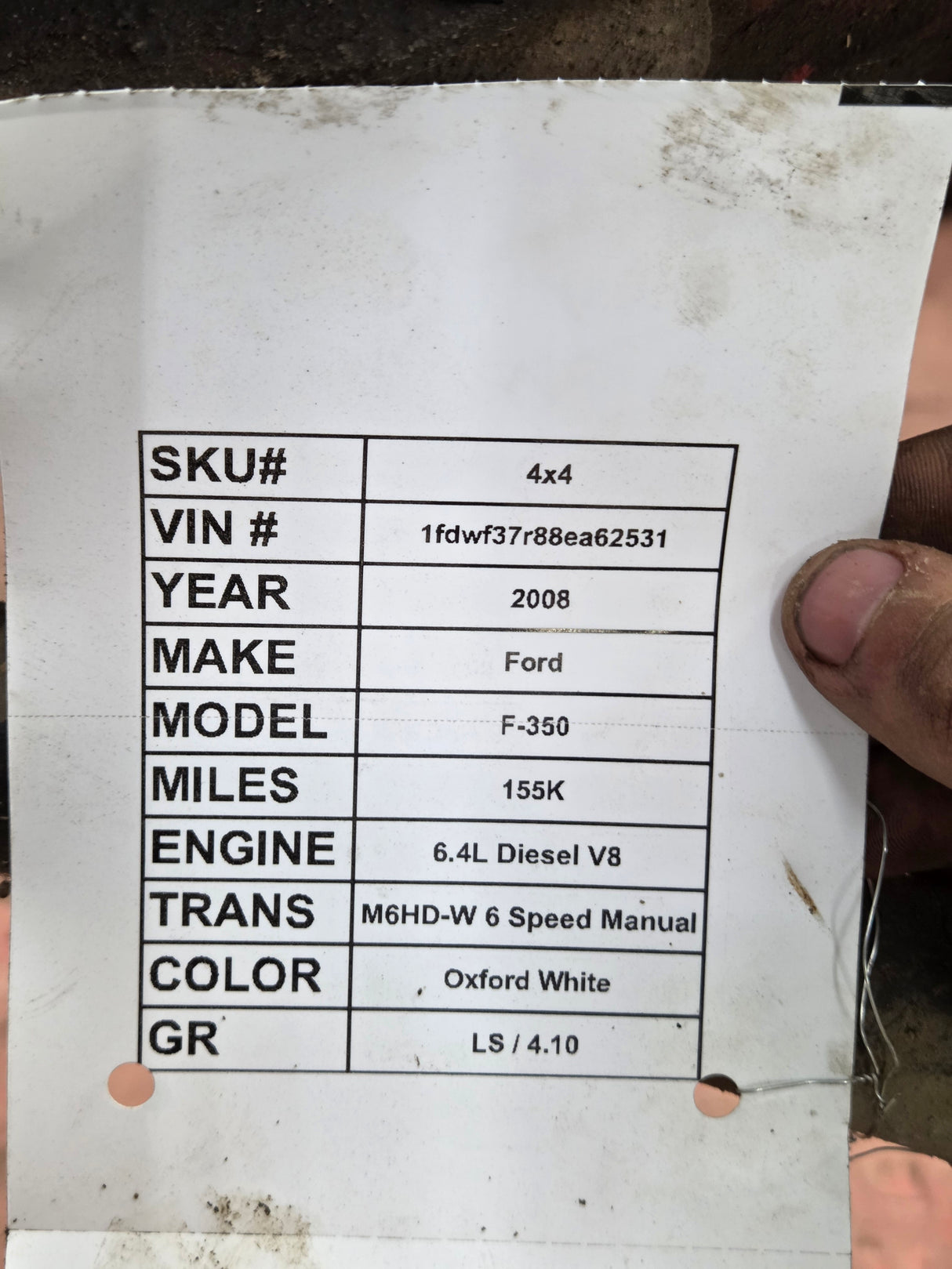 2008-2010 Ford Super Duty F250 F350 SRW FRONT Axle 4.10 Gear Ratio 155k miles