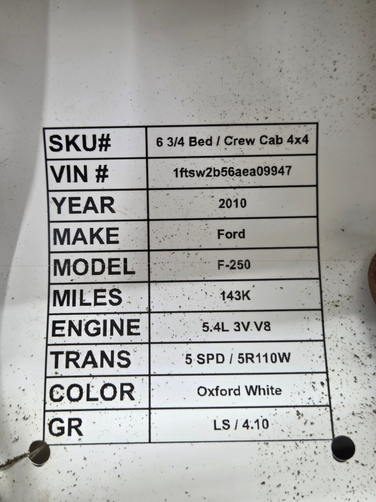 2008-2010 Ford Super Duty F250 F350 SRW Rear Axle 4.10 Gear Ratio 143k miles