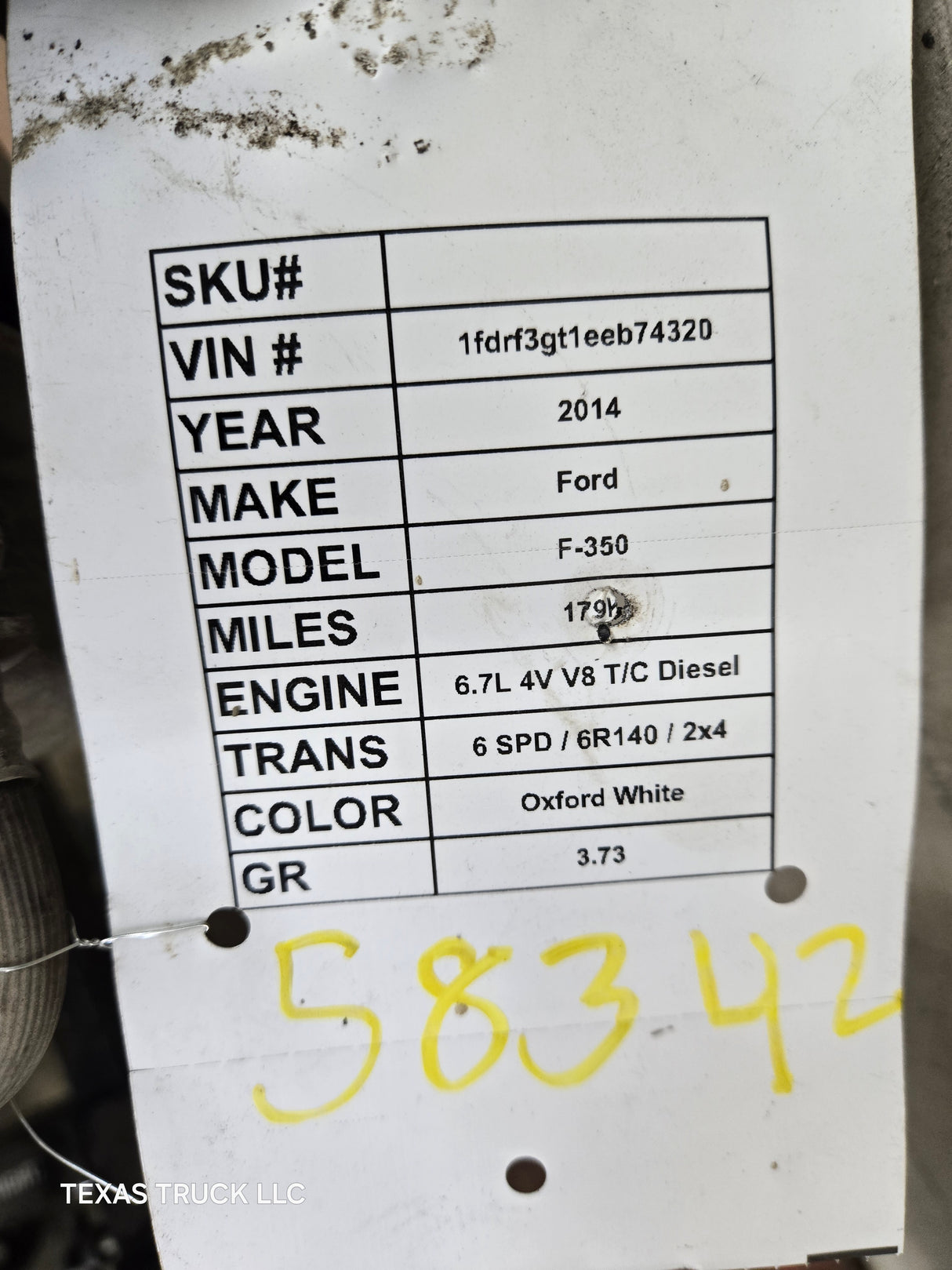 2013-2016 Ford Super Duty F350 Cab Chassis Rear Axle 3.73 Gear Ratio Rear End 179k miles