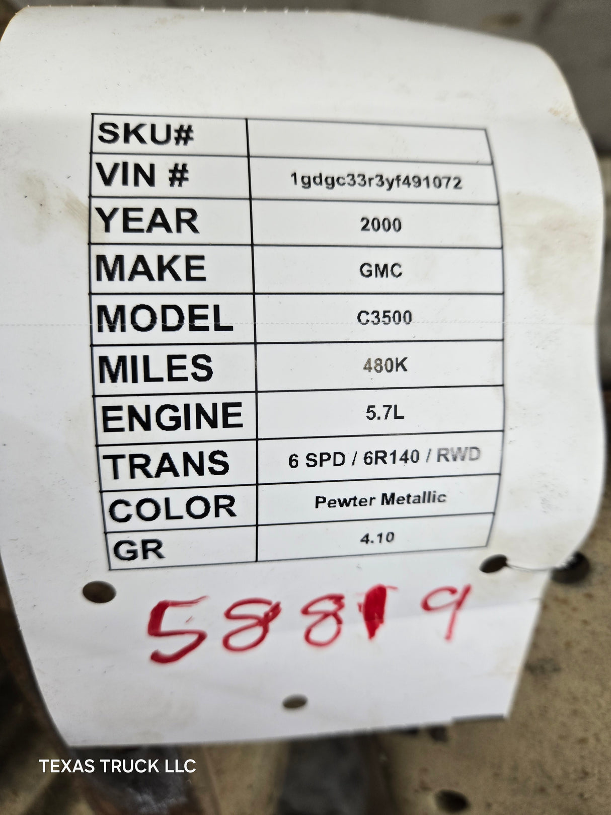 2000 Chevrolet Silverado / GMC Sierra 2500 3500 HD OLD Body Style Rear Axle 4.10 Full Floating