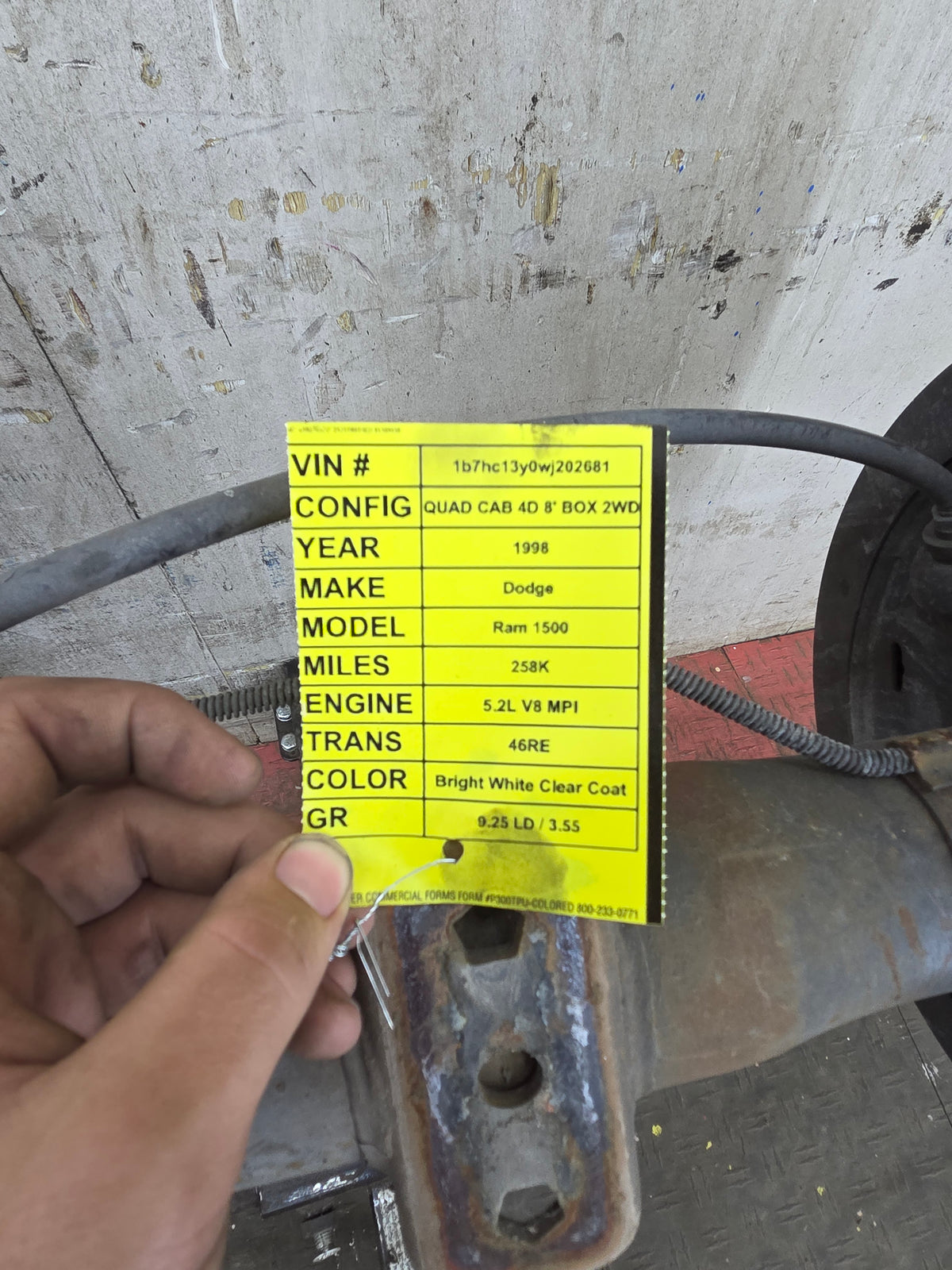 1994-1999 2nd Gen Dodge Ram 1500 3.55 Rear Axle 9.25