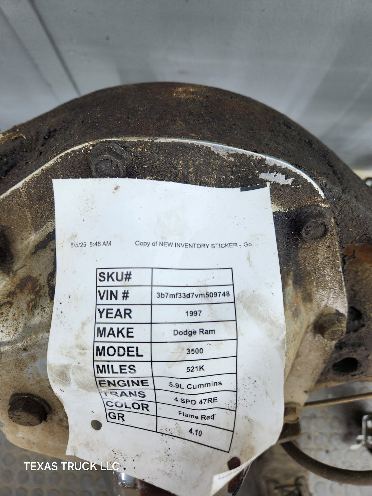 1994-1999 2nd Gen Dodge Ram 3500 Dually 4x4 Rear Axle 4.10 Ratio Cummins Diesel Gas