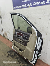 2009-2018 Dodge Ram 4th Gen LH Driver Side Front Quad Cab Door 1500 2500 3500 4500 5500 - Bright White Clear Coat & Pebble Beige/Bark Brown