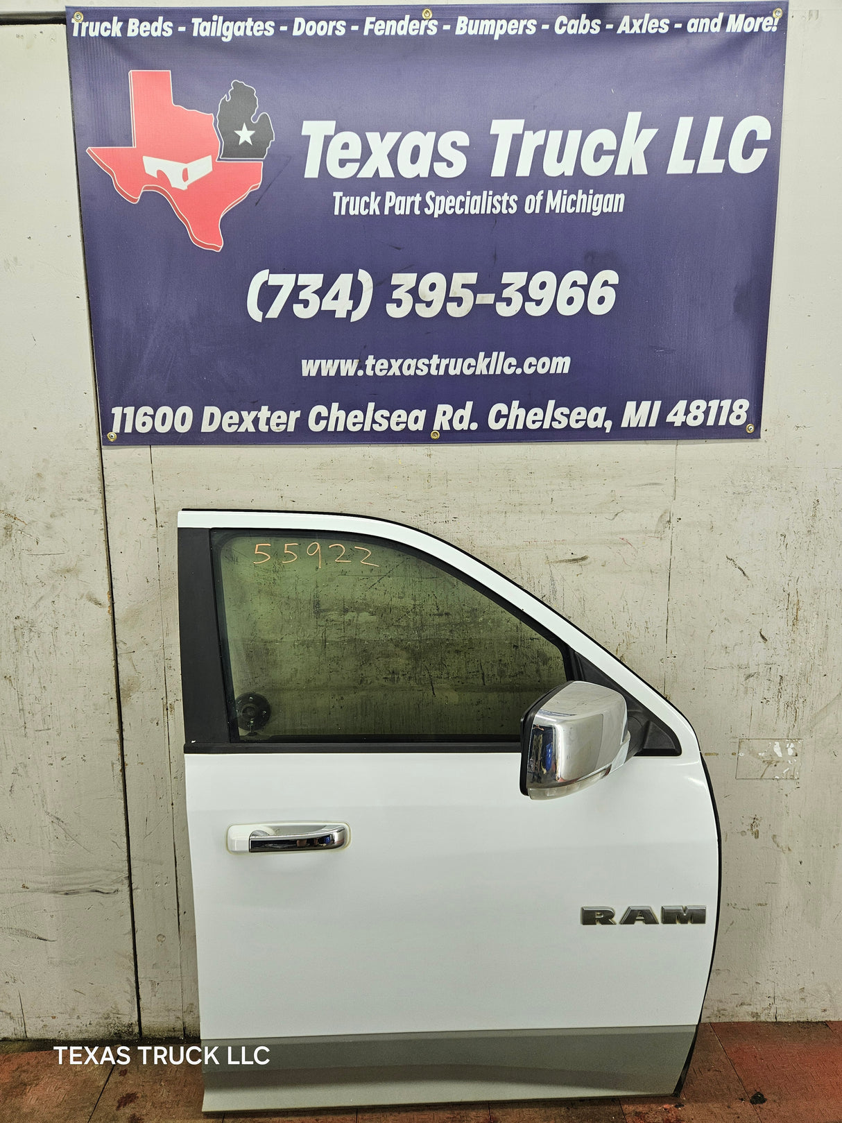 2009-2018 Dodge Ram 4th Gen Passenger Side RH Front Quad Cab Door 1500 2500 3500 4500 5500 - Bright White Clear Coat & Pebble Beige/Bark Brown