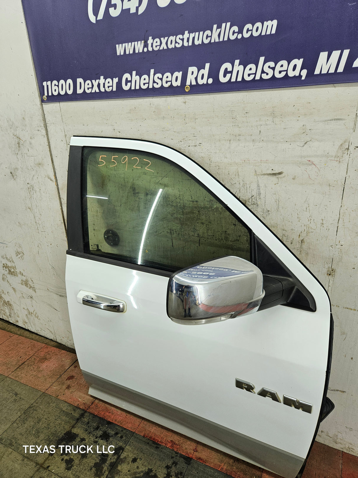 2009-2018 Dodge Ram 4th Gen Passenger Side RH Front Quad Cab Door 1500 2500 3500 4500 5500 - Bright White Clear Coat & Pebble Beige/Bark Brown
