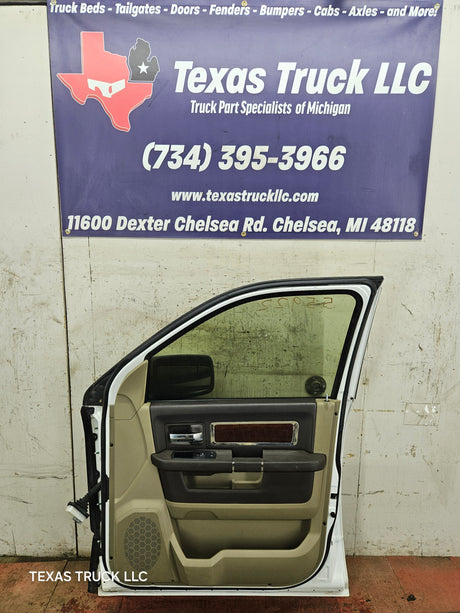2009-2018 Dodge Ram 4th Gen Passenger Side RH Front Quad Cab Door 1500 2500 3500 4500 5500 - Bright White Clear Coat & Pebble Beige/Bark Brown
