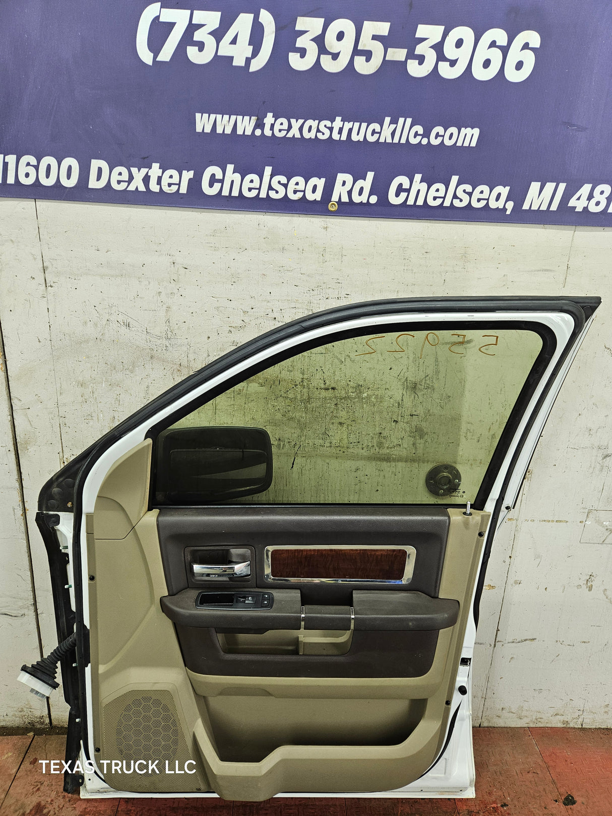 2009-2018 Dodge Ram 4th Gen Passenger Side RH Front Quad Cab Door 1500 2500 3500 4500 5500 - Bright White Clear Coat & Pebble Beige/Bark Brown