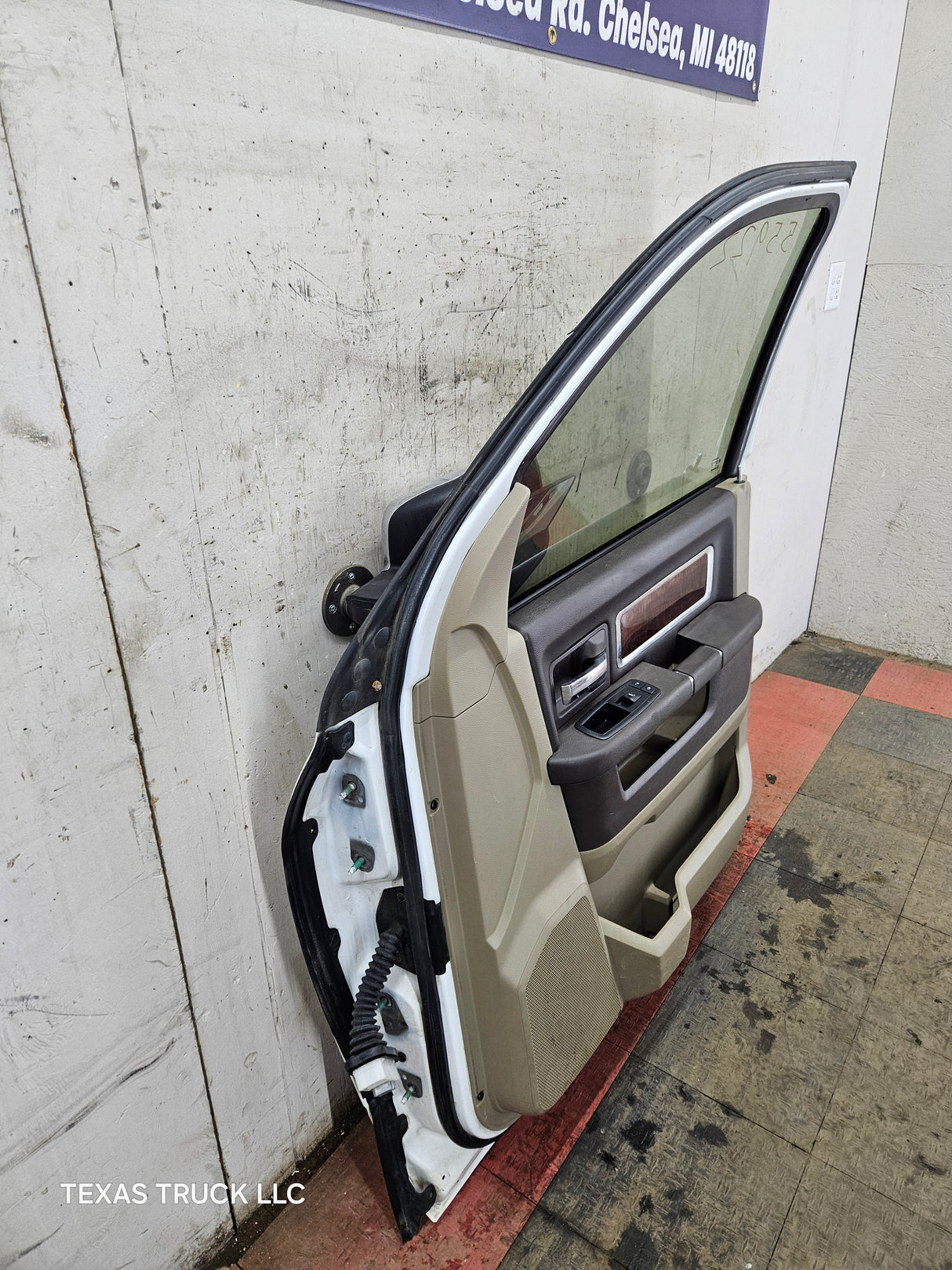 2009-2018 Dodge Ram 4th Gen Passenger Side RH Front Quad Cab Door 1500 2500 3500 4500 5500 - Bright White Clear Coat & Pebble Beige/Bark Brown