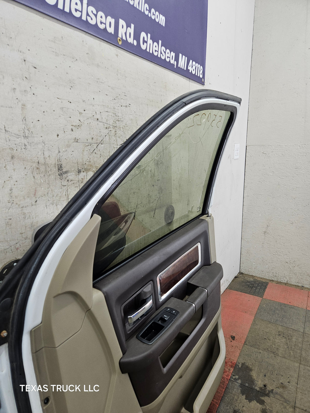 2009-2018 Dodge Ram 4th Gen Passenger Side RH Front Quad Cab Door 1500 2500 3500 4500 5500 - Bright White Clear Coat & Pebble Beige/Bark Brown