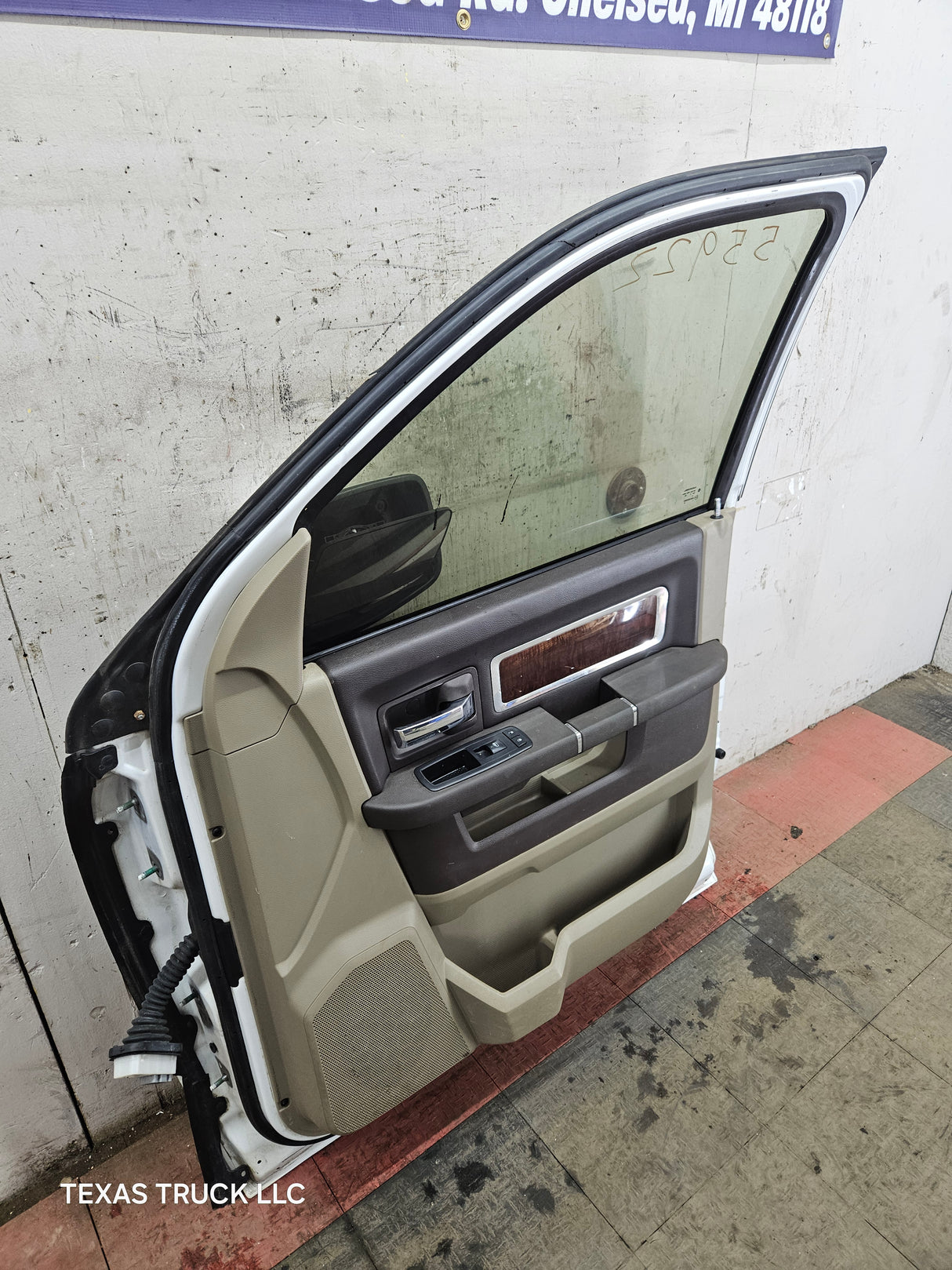 2009-2018 Dodge Ram 4th Gen Passenger Side RH Front Quad Cab Door 1500 2500 3500 4500 5500 - Bright White Clear Coat & Pebble Beige/Bark Brown