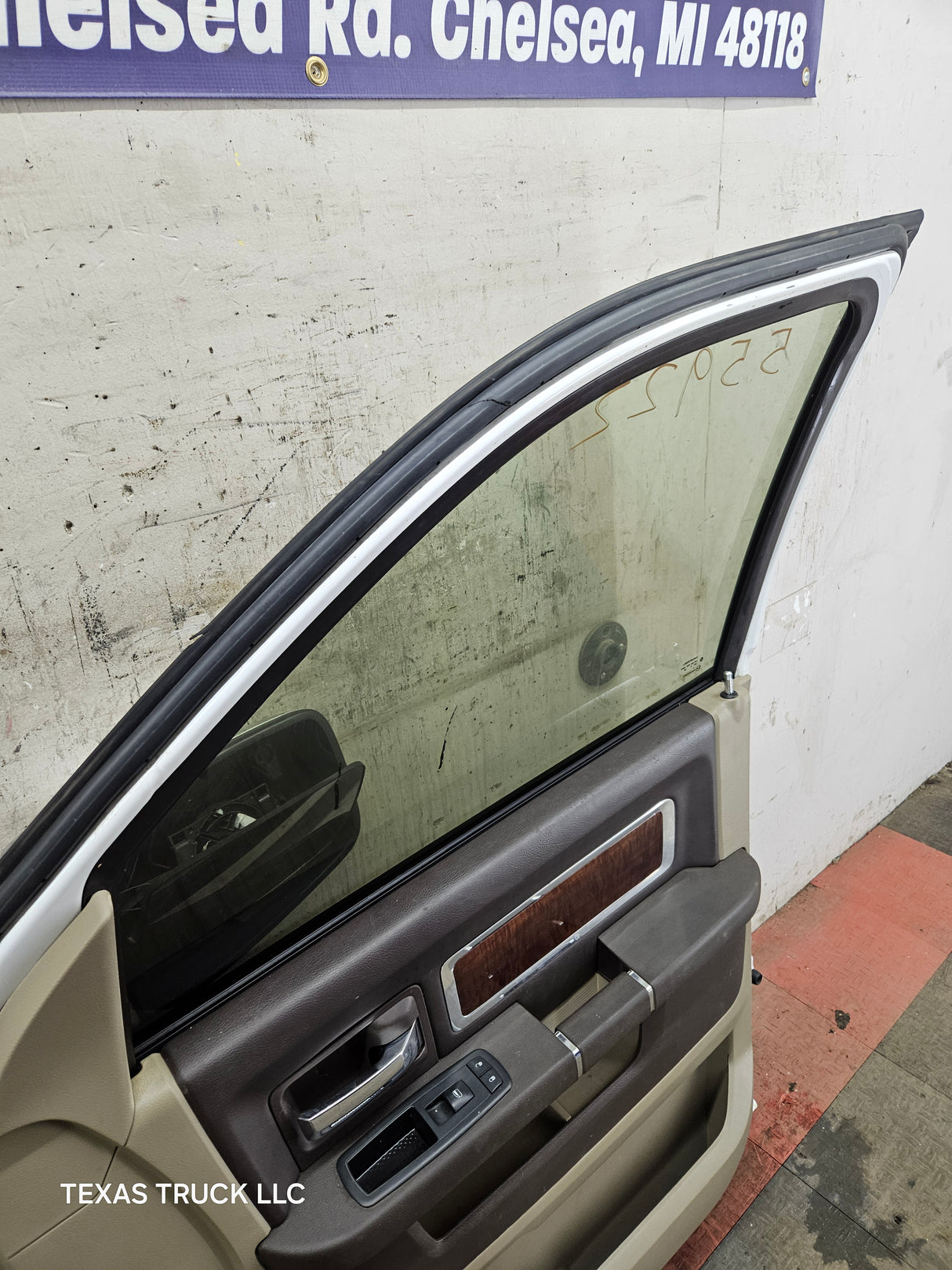 2009-2018 Dodge Ram 4th Gen Passenger Side RH Front Quad Cab Door 1500 2500 3500 4500 5500 - Bright White Clear Coat & Pebble Beige/Bark Brown
