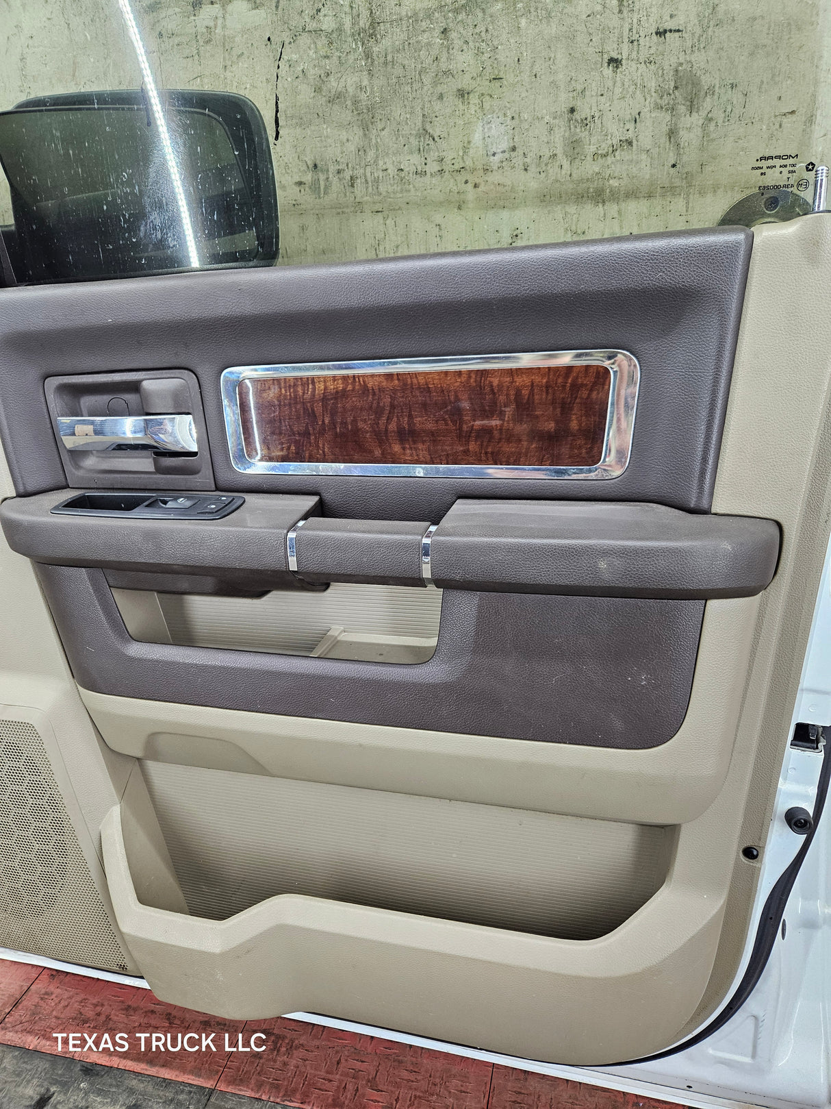 2009-2018 Dodge Ram 4th Gen Passenger Side RH Front Quad Cab Door 1500 2500 3500 4500 5500 - Bright White Clear Coat & Pebble Beige/Bark Brown
