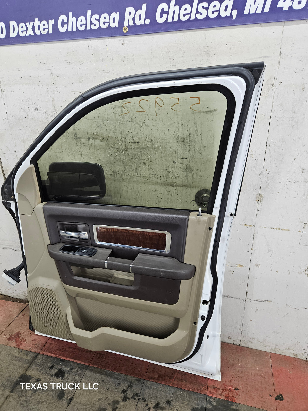 2009-2018 Dodge Ram 4th Gen Passenger Side RH Front Quad Cab Door 1500 2500 3500 4500 5500 - Bright White Clear Coat & Pebble Beige/Bark Brown