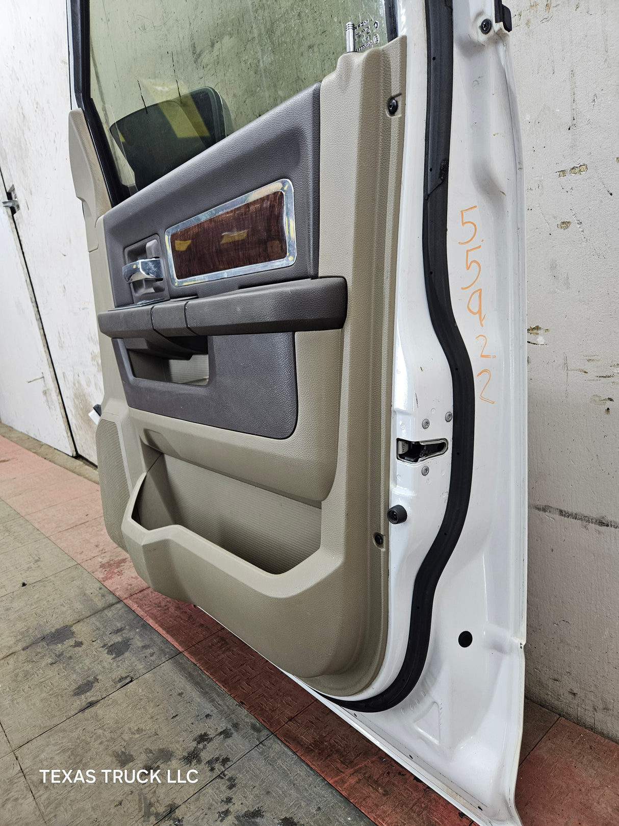 2009-2018 Dodge Ram 4th Gen Passenger Side RH Front Quad Cab Door 1500 2500 3500 4500 5500 - Bright White Clear Coat & Pebble Beige/Bark Brown