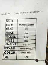 2008-2010 Ford Super Duty F250 F350 SRW Rear Axle 3.73 Gear Ratio