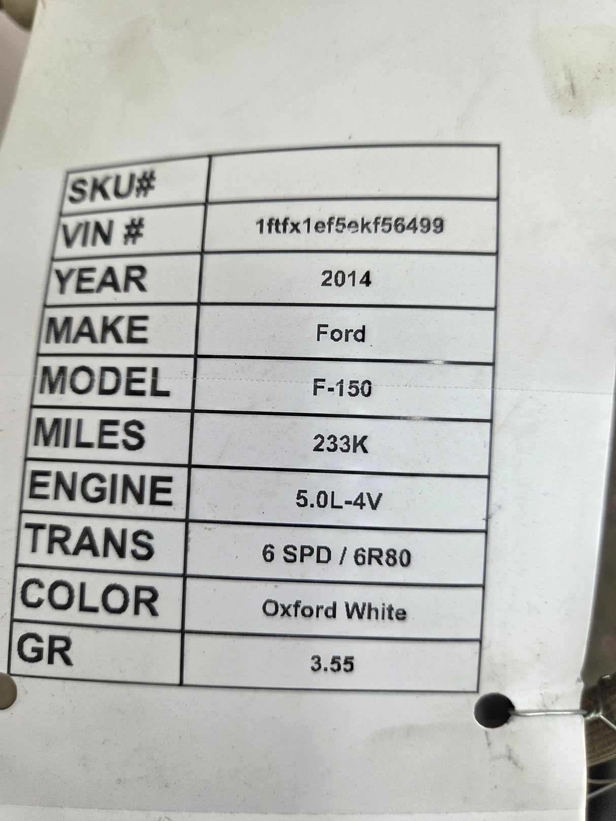 2012-2014 Ford F150 9.75" Rear Axle 3.55 Gear Ratio Limited Slip