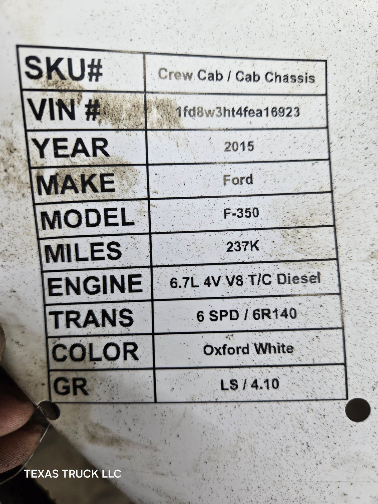 2013-2016 Ford Super Duty F350 Cab Chassis Rear Axle 4.10 Gear Ratio Rear End 237k miles
