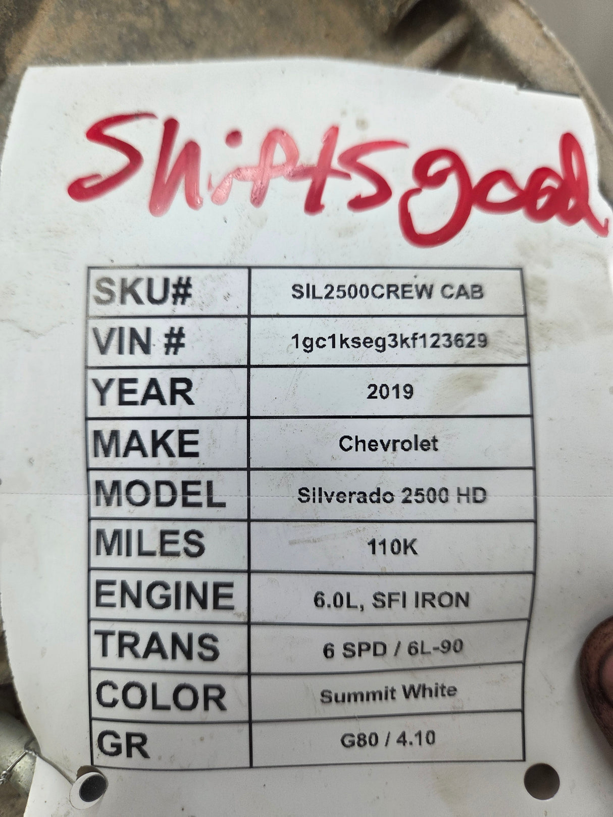 2019 Chevrolet GMC 6.0L 6L-90 4wd 110K Miles AUTOMATIC TRANSMISSION 2500HD 3500HD