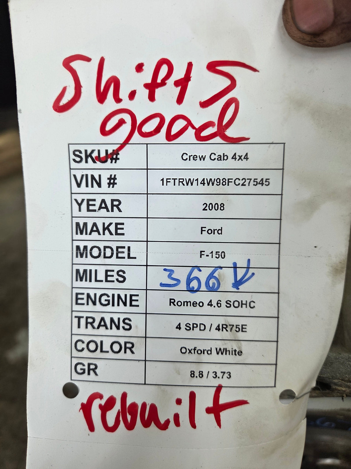 2008 Ford F150 4R75E 4SPD Automatic Transmission 4.6L V8 4x4 Reman USED