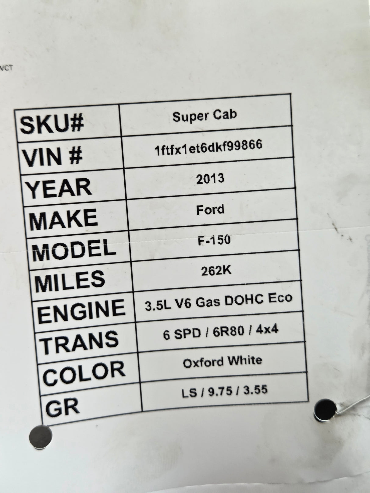 2009-2014 Ford F150 Extended Cab 4 Door Truck Cab