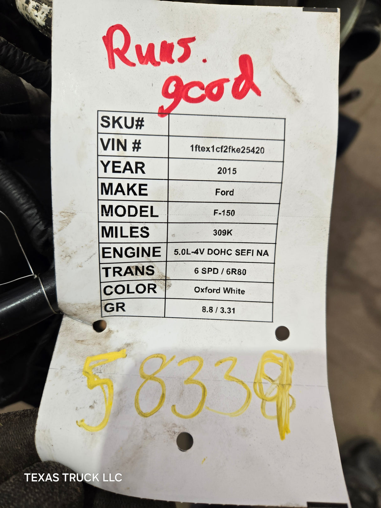 2015 Ford F150 5.0L Gas Engine Runs Good