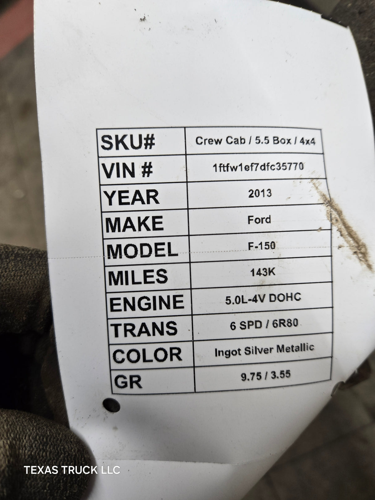 2012-2014 Ford F150 9.75" Rear Axle 3.55 Gear Ratio Limited Slip