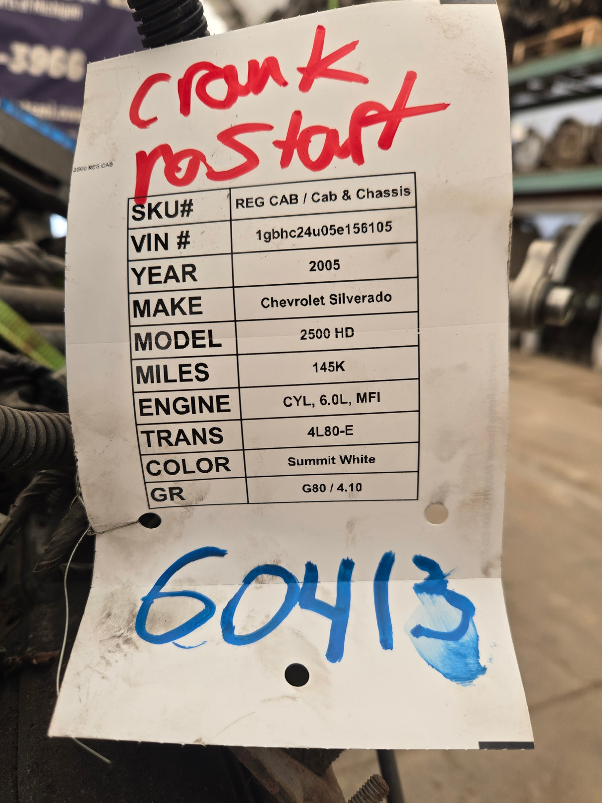 2005 Chevrolet GMC 2500 3500HD 6.0L Engine LS Vortec Gas Engine Crank NO Start CORE