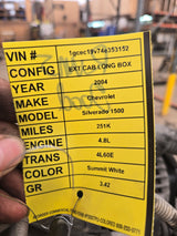 2004 Chevrolet GMC 1500 4.8L Engine LS Vortec Gas Engine Runs good