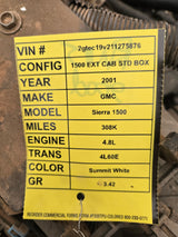 2001 Chevrolet GMC 1500 4.8L Engine LS Vortec Gas Engine Runs good