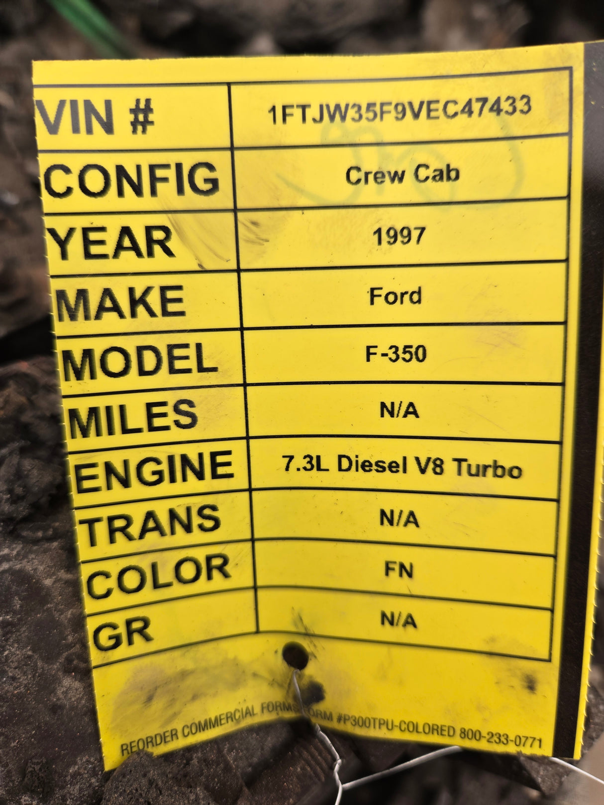 1992-1997 7.3L Power Stroke Diesel Engine Ford BURNED Unknown Running Condition CORE